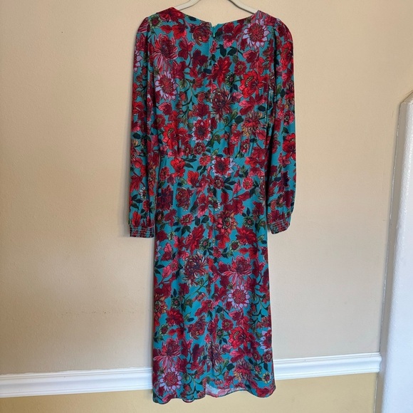 Talbots Satin Fit & Flare Blue Blooming Floral Side Tie Midi Dress Size 2P NEW - Picture 2 of 16